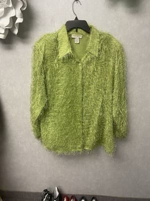 Liz & Me Green Fringe Blouse Size XL - Image 1