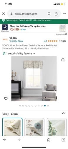 VOGOL Tie Up Valance for Lilac/Bk/ White lovely Leaf Print Tie-up Adj- Set Of 3 - Thumbnail 9