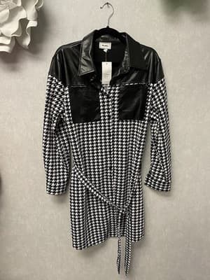 WoWo Black/White Houndstooth Faux Leather Block Dress Size 1XL - Image 1