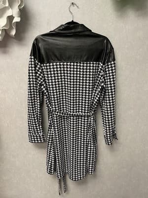 WoWo Black/White Houndstooth Faux Leather Block Dress Size 1XL - Thumbnail 6