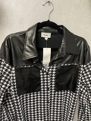 WoWo Black/White Houndstooth Faux Leather Block Dress Size 1XL - Thumbnail 2