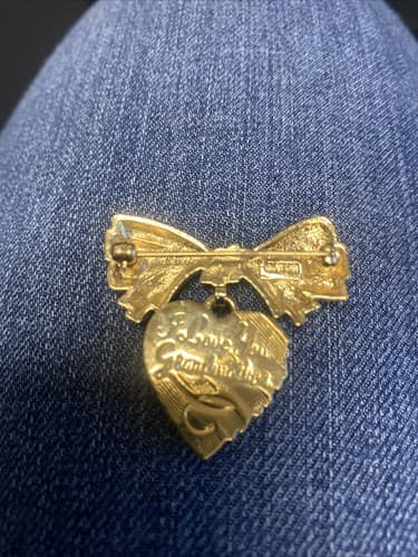 Vintage Avon I Love You Mother Heart Bow Charm Gold Tone Pin Brooch - Thumbnail 4