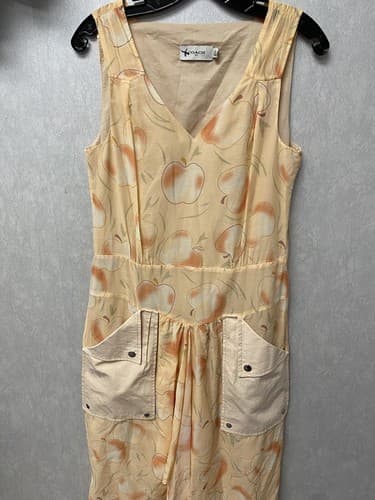 NWOT Coach Apple Print Long Dress With Snap Pockets Peach Size 2 - Thumbnail 2