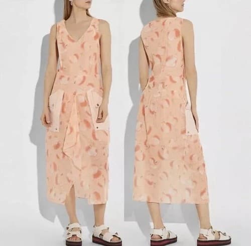 NWT Coach Apple Print Long Dress With Snap Pockets Peach Size 2 - Thumbnail 9