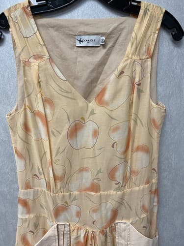 NWT Coach Apple Print Long Dress With Snap Pockets Peach Size 2 - Thumbnail 4