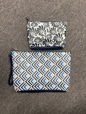 Dabney Lee 2pc Cosmetic Bag Pouch Travel Wristlet Purse Navy Gift Set - Image 1