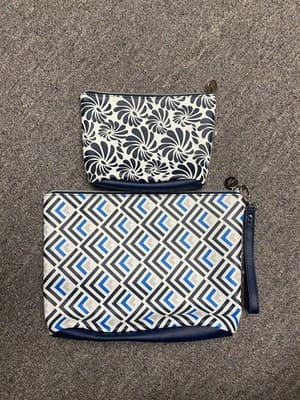 Dabney Lee 2pc Cosmetic Bag Pouch Travel Wristlet Purse Navy Gift Set - Thumbnail 2
