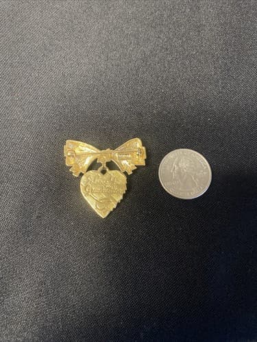 Vintage Avon I Love You Mother Heart Bow Charm Gold Tone Pin Brooch - Thumbnail 6