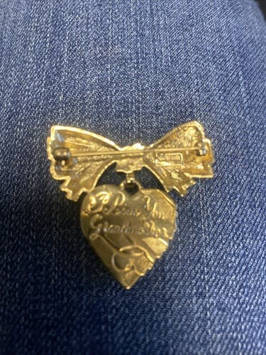 Vintage Avon I Love You Mother Heart Bow Charm Gold Tone Pin Brooch - Thumbnail 5