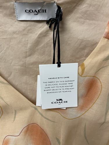 NWT Coach Apple Print Long Dress With Snap Pockets Peach Size 2 - Thumbnail 8