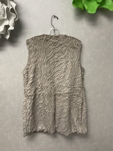 Mushka Sienna Rose Grey Faux Rabbit Fur Gold Sequin Long Vest Furrier Hooks Sz S - Thumbnail 6