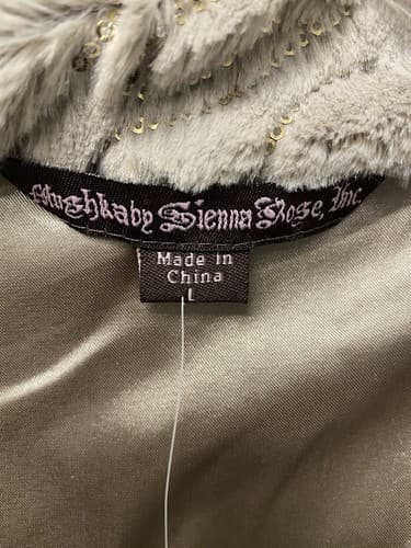 Mushka Sienna Rose Grey Faux Rabbit Fur Gold Sequin Long Vest Furrier Hooks Sz L - Thumbnail 4