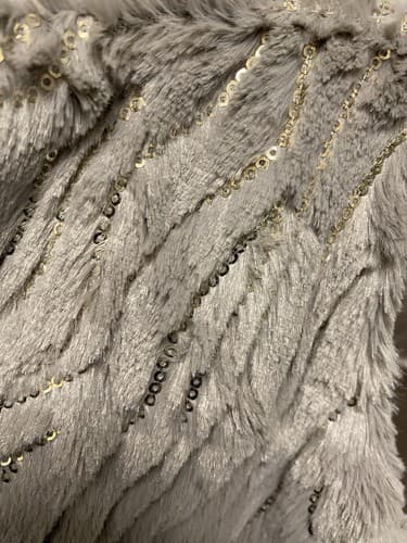 Mushka Sienna Rose Grey Faux Rabbit Fur Gold Sequin Long Vest Furrier Hooks Sz S - Thumbnail 3