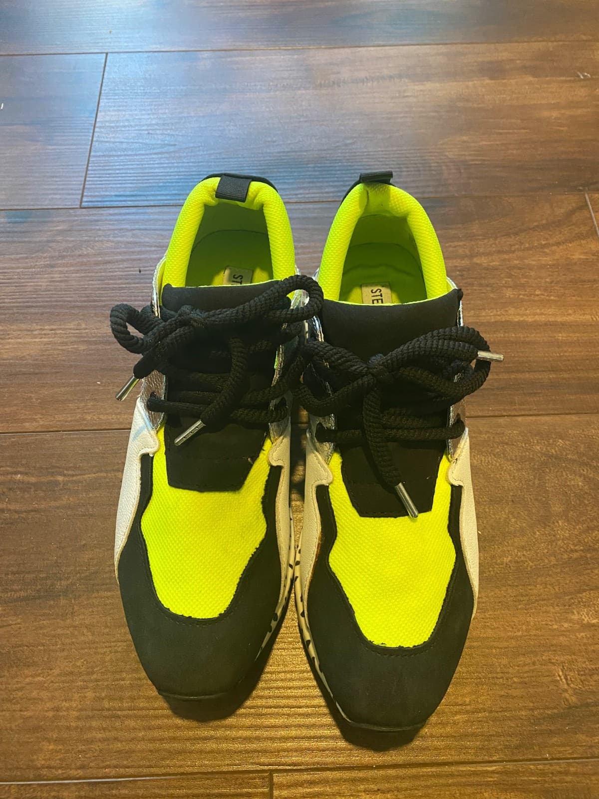 Steve Madden Cliff Platform Heel Sneakers Neon Green Yellow Leopard Womens 8 - Thumbnail 4