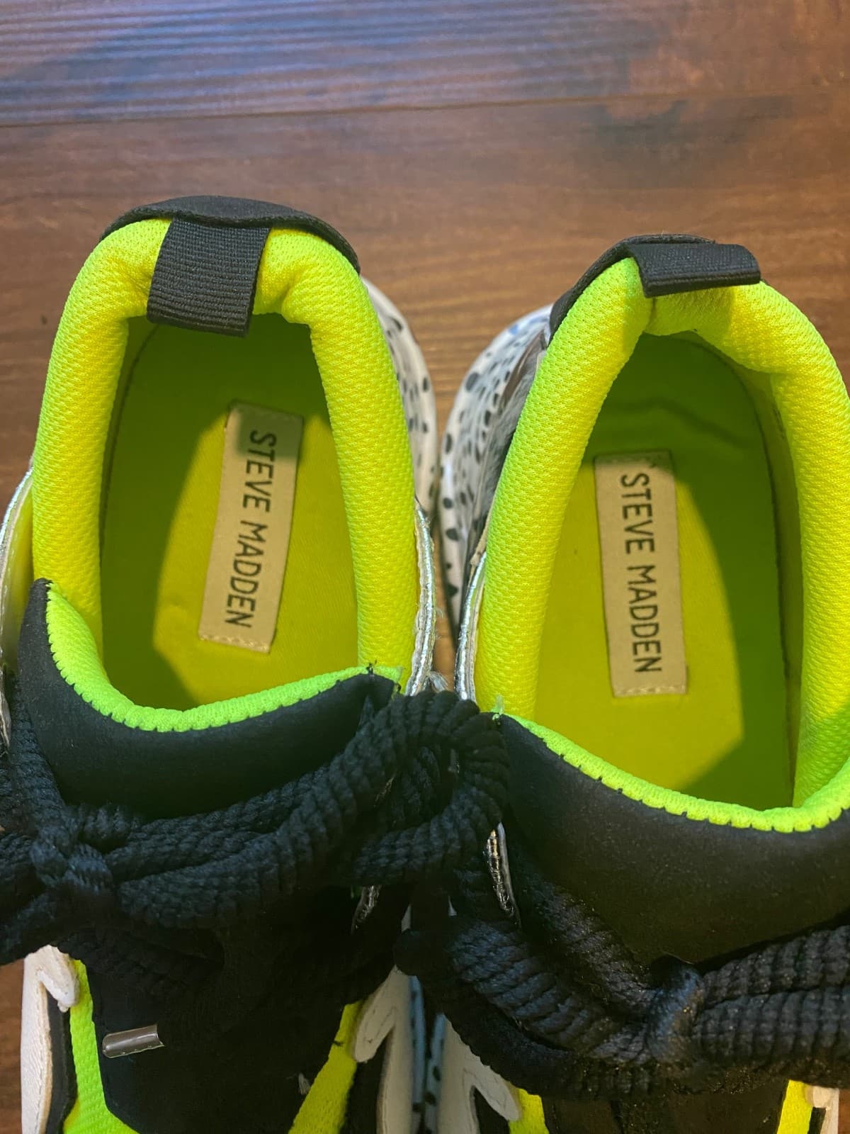 Steve Madden Cliff Platform Heel Sneakers Neon Green Yellow Leopard Womens 8 - Thumbnail 5