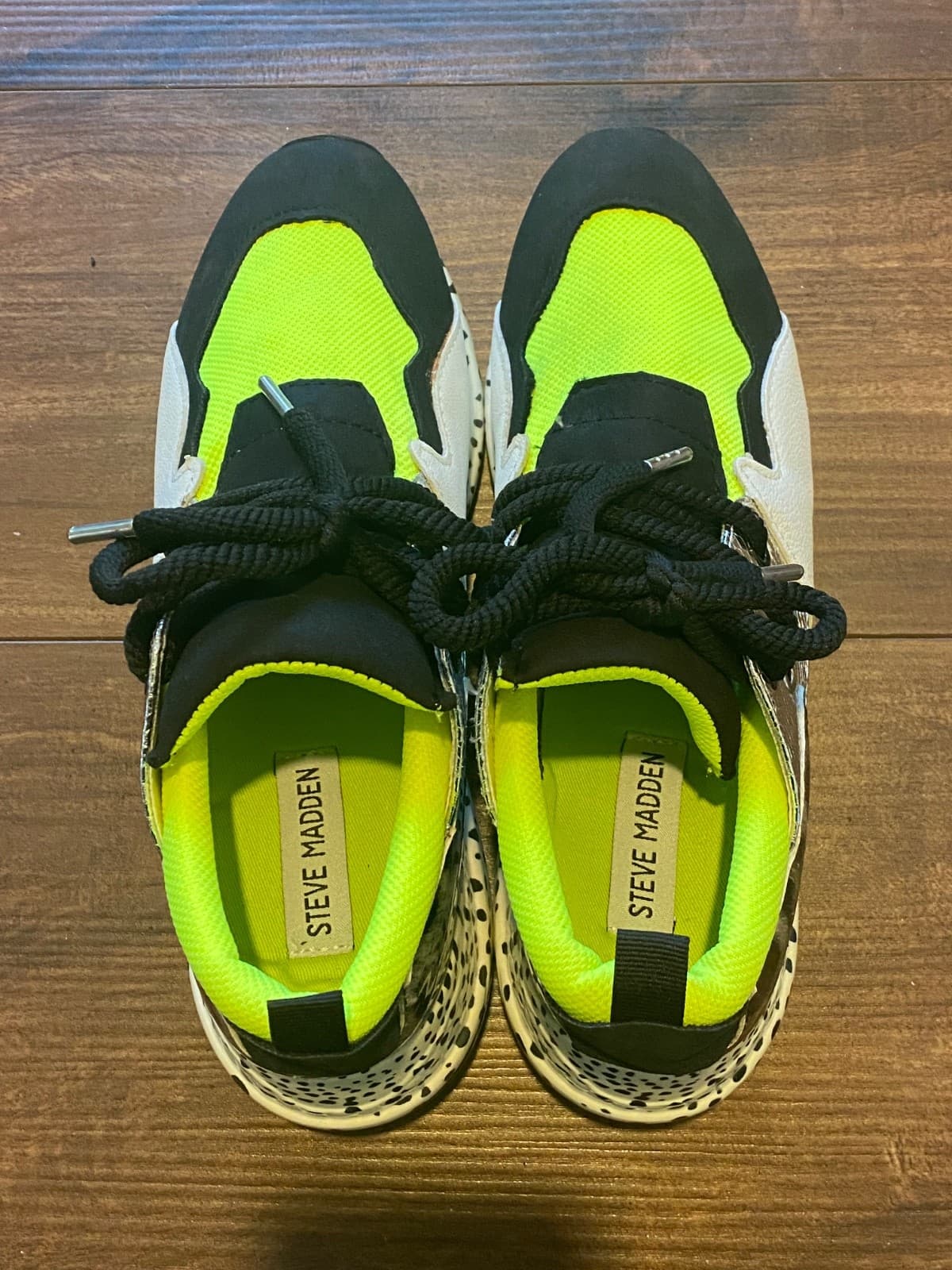 Steve Madden Cliff Platform Heel Sneakers Neon Green Yellow Leopard Womens 8 - Thumbnail 6