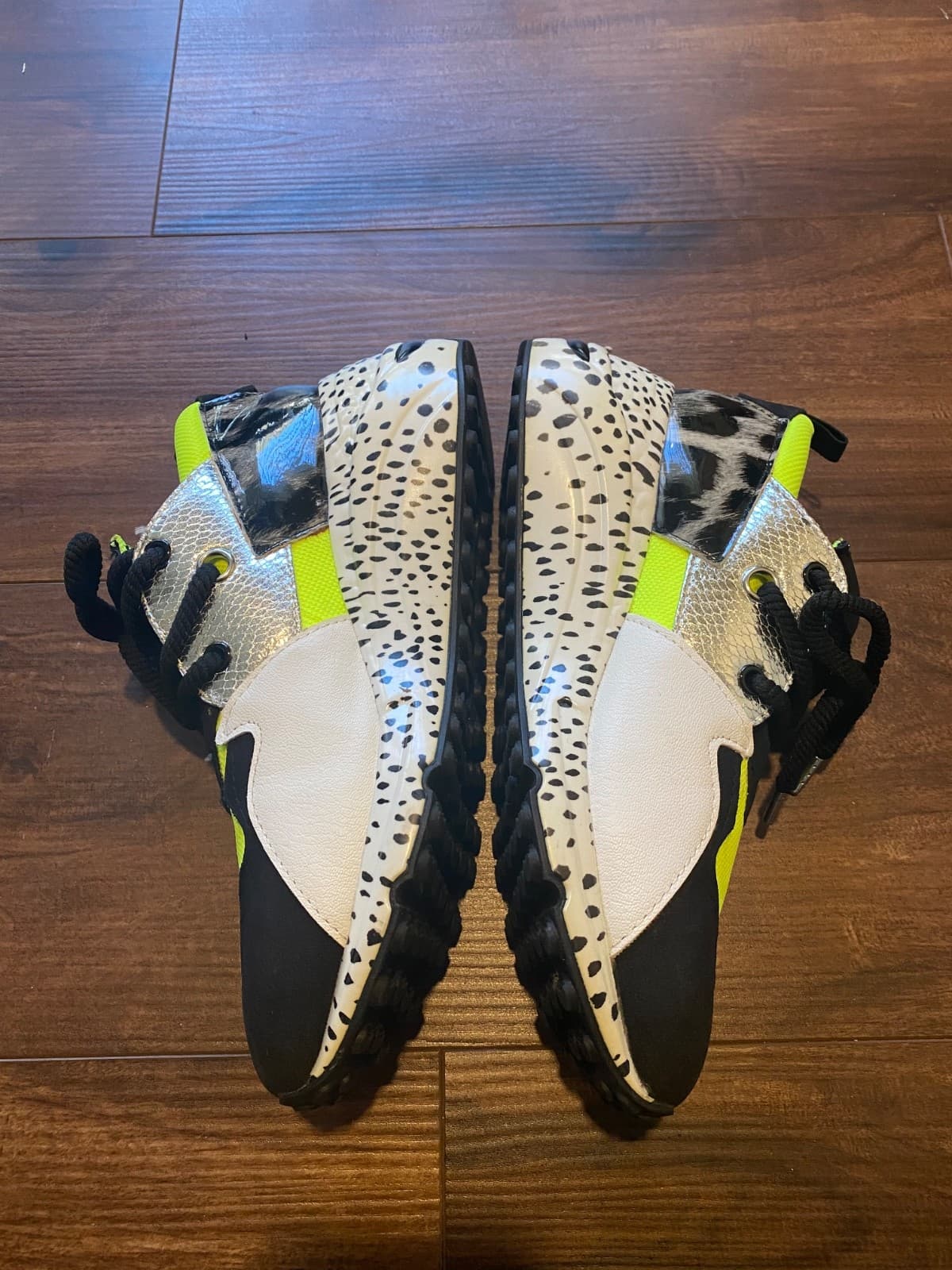 Steve Madden Cliff Platform Heel Sneakers Neon Green Yellow Leopard Womens 8 - Thumbnail 2