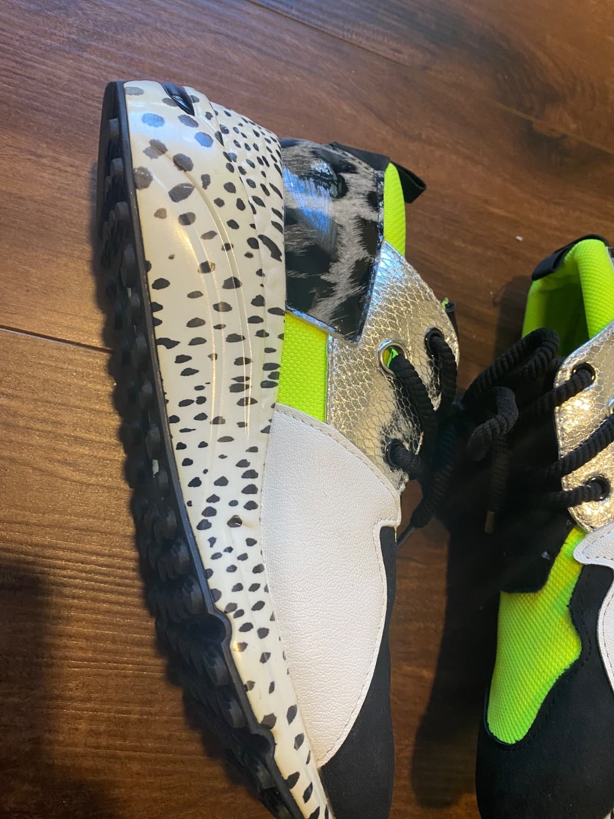 Steve Madden Cliff Platform Heel Sneakers Neon Green Yellow Leopard Womens 8 - Thumbnail 3