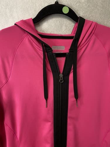 New Balance Pink/Black Full Zip Stretch Hoodie Size Large With Thumb Holes - Thumbnail 2