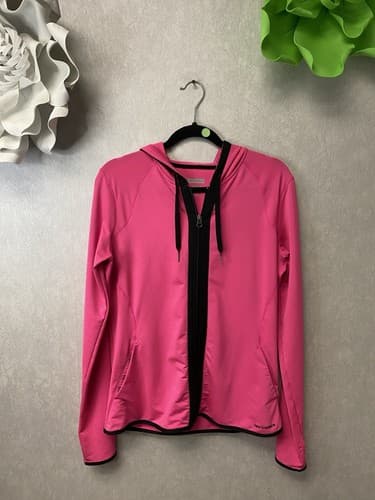 New Balance Pink/Black Full Zip Stretch Hoodie Size Large With Thumb Holes - Image 1