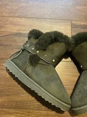 One O One Olive Green Faux Fur Lined Boots Size 7 - Thumbnail 3