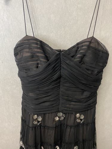 BCBG Max Azria Black/Silver embroidered tulle, vintage style Dress Sz Med - Thumbnail 2