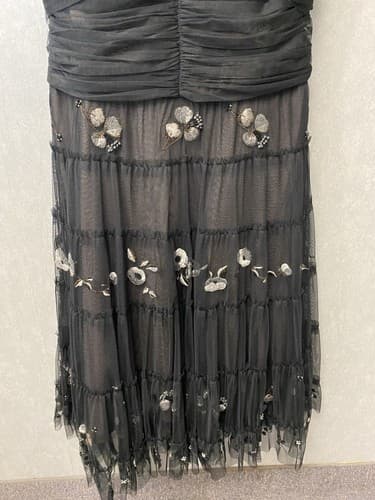 BCBG Max Azria Black/Silver embroidered tulle, vintage style Dress Sz Med - Thumbnail 3