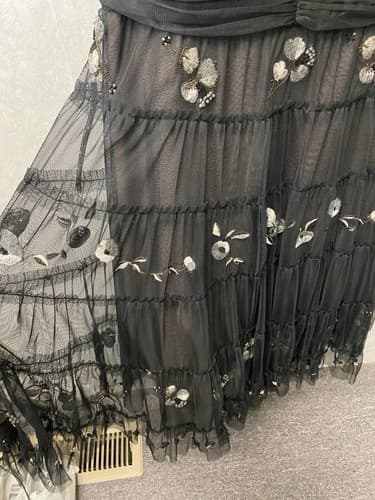 BCBG Max Azria Black/Silver embroidered tulle, vintage style Dress Sz Med - Thumbnail 4