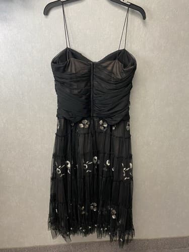 BCBG Max Azria Black/Silver embroidered tulle, vintage style Dress Sz Med - Thumbnail 6