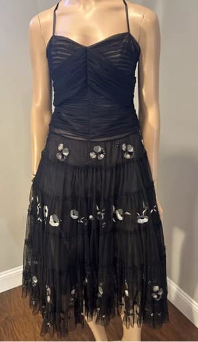 BCBG Max Azria Black/Silver embroidered tulle, vintage style Dress Sz Med - Thumbnail 7