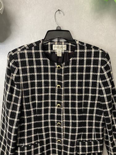 Jones Wear Black & White Gold Shimmer Jacket Blazer Size Large - Thumbnail 2