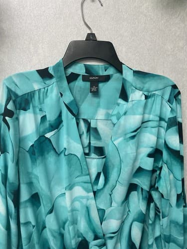 Alfani Green/Black Faux Wrap Blouse Size 14 - Thumbnail 2