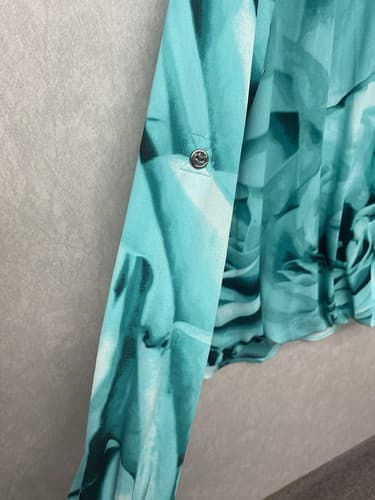 Alfani Green/Black Faux Wrap Blouse Size 14 - Thumbnail 5