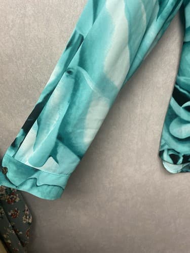 Alfani Green/Black Faux Wrap Blouse Size 14 - Thumbnail 7