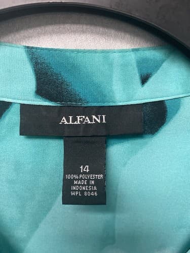 Alfani Green/Black Faux Wrap Blouse Size 14 - Thumbnail 4