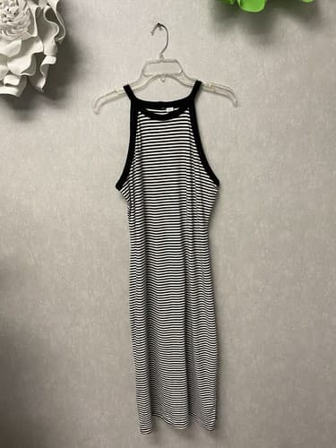 OId Navy Dress Black White Striped Sleeveless Racerback Size Large - Image 1