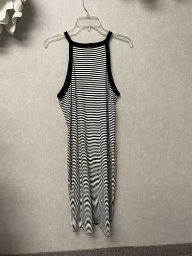 OId Navy Dress Black White Striped Sleeveless Racerback Size Large - Thumbnail 4