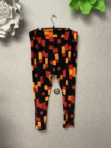 LuLaRoe Leggings Black with Yellow and Orange Stripes Size XL - Thumbnail 3