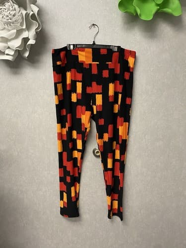 LuLaRoe Leggings Black with Yellow and Orange Stripes Size XL - Image 1