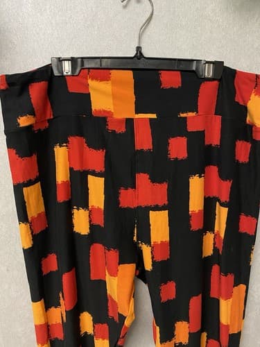 LuLaRoe Leggings Black with Yellow and Orange Stripes Size XL - Thumbnail 2