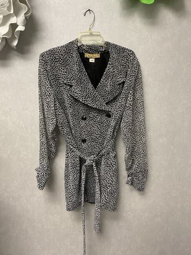 Ashley Stewart Black/White Animal Print Jacket With Belt Sheer Sleeves Size 16 - Image 1