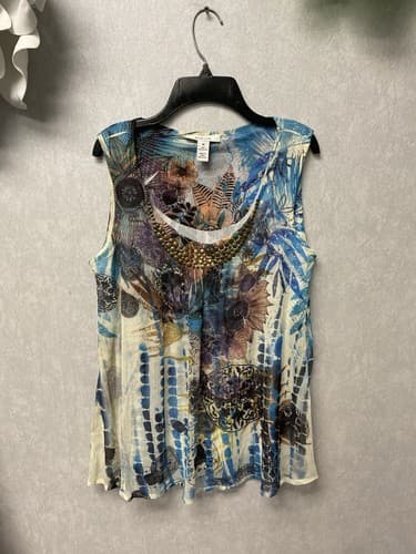 Style & Co. Women's Sleeveless Blouse, Blue Multicolor Size Med - Image 1
