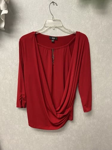 AGB Red Faux Wrap Blouse Size Large - Image 1