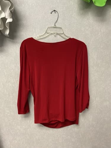 AGB Red Faux Wrap Blouse Size Large - Thumbnail 7