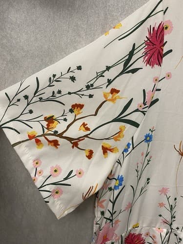 White Floral Shift Dress Short Sleeve Pockets Maxi Sz XL - Thumbnail 3