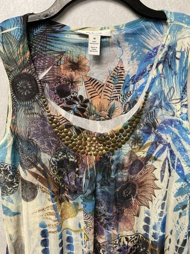 Style & Co. Women's Sleeveless Blouse, Blue Multicolor Size Med - Thumbnail 2