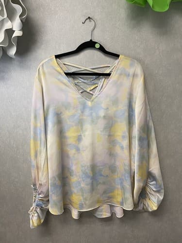 Cato Blouse Multicolor Pastel Abstract Balloon Sleeves Pullover Sz 18/20w - Image 1