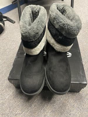 Bebe Black/Grey Boots Faux Fur Size 9.5 - Thumbnail 5