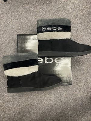 Bebe Black/Grey Boots Faux Fur Size 9.5 - Image 1