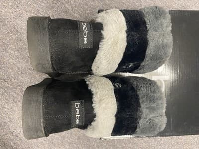 Bebe Black/Grey Boots Faux Fur Size 9.5 - Thumbnail 7